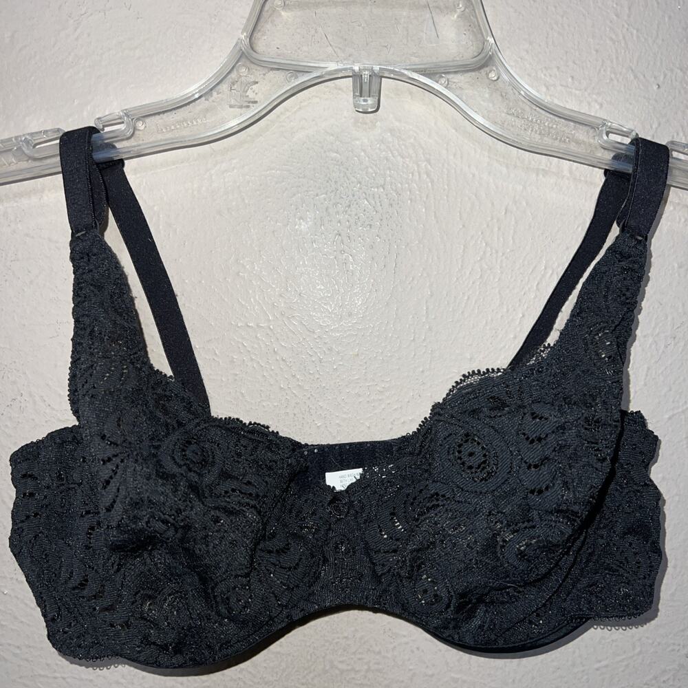 Vintage Wonderbra Black 7183 Extravagance Lace Bra 34C Unlined Unpadded Sheer